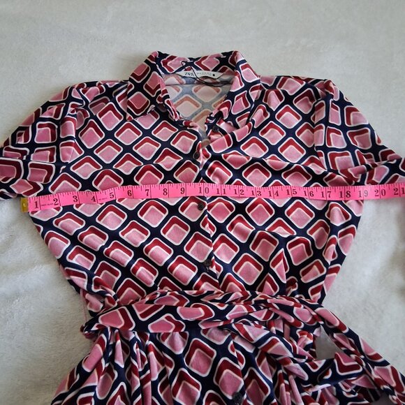 Zara NWOT Women's Size XS Pink Geo Print Velvet Belted Mini Shirt Dress - Picture 12 of 14